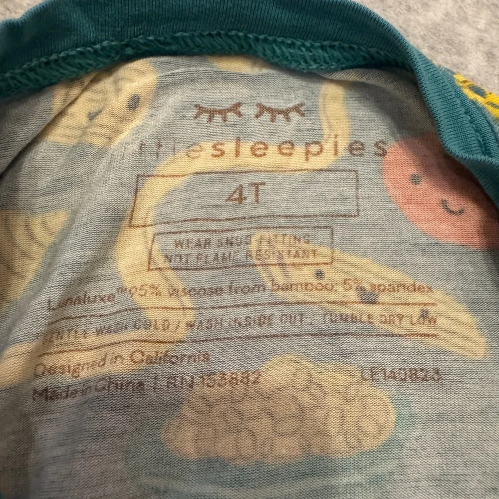 Little Sleepies Pasta Party Bamboo Pajama Set Blue 4T Toddler PJ Long Sleeve
